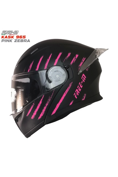 Free-M 965 PINK ZEBRA MAT SİYAH-PEMBE ÇENE AÇILIR KASK