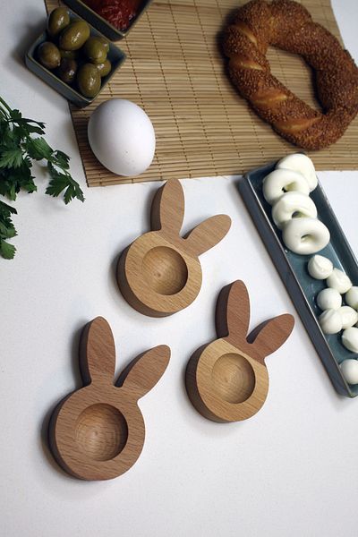 Teknofors Wooden Egg Bowl Tableware Presentation Rabbit (Set of 3)