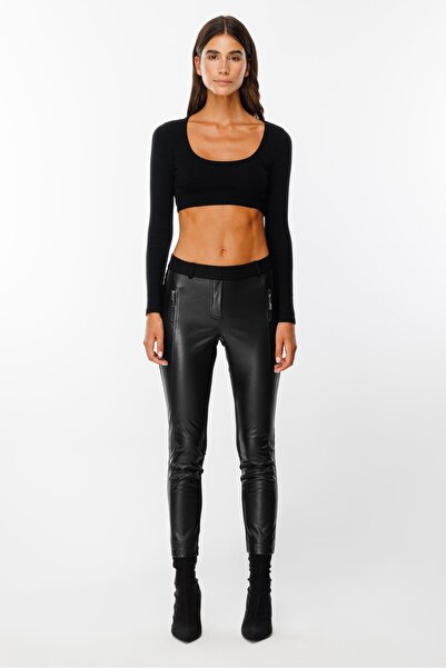 Moda İlgi Modailgi Önü Deni Garnili Tayt Pantolon Siyah