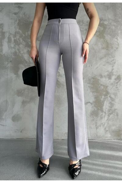 macharel jeans Дамски сиви панталони с висока талия и разкроени крачоли тип п...