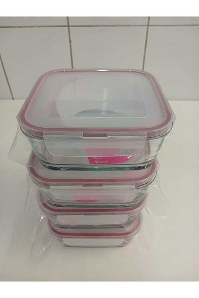LAV Feyzade Set of 4 Glass Storage Containers with Lock - 1150Cc Square (Frs-249)