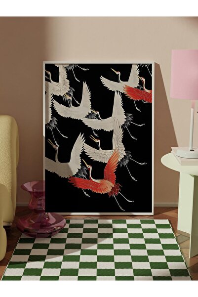 Postifull Tablou cu rama alba, pictura de perete cu design artistic, Crane Birds Black Comfort Series NR:108724