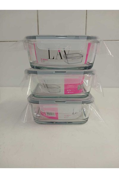 LAV Feyzade Set of 3 Glass Storage Containers with Lock - 1150Cc Square (Frs-249)