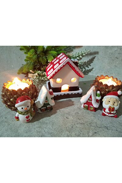 Mutlu Yeniyıl ev mumluk kozalak mumluk noel baba biblo set