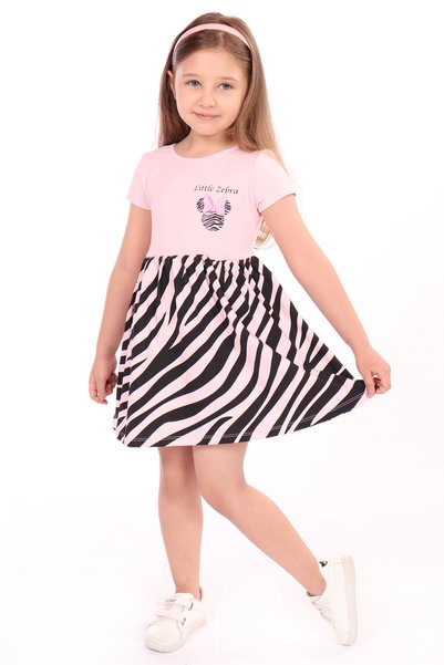 Toontoy Girl's Dress with "Little" Print and Zebra Pattern on the Printed