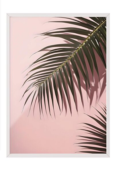 Postifull Tablou cu rama alba, set de postere si rame, pictura de perete, Pink Wall Palms Comfort Series NR:108