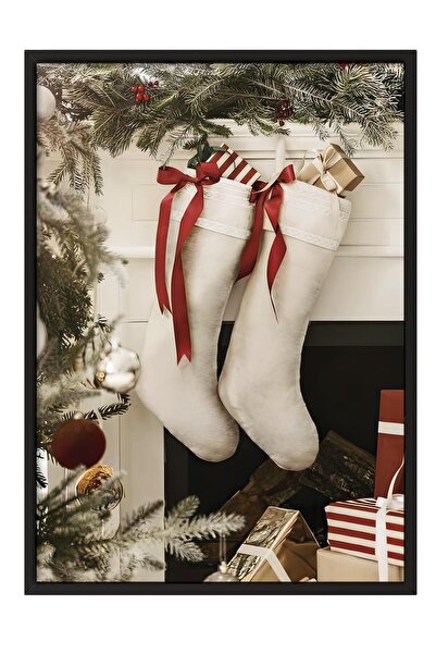 Postifull Tablou cu rama neagra, poster de Anul Nou, decor de Anul Nou, ciorapi de Craciun Seria Comfort NR:108625