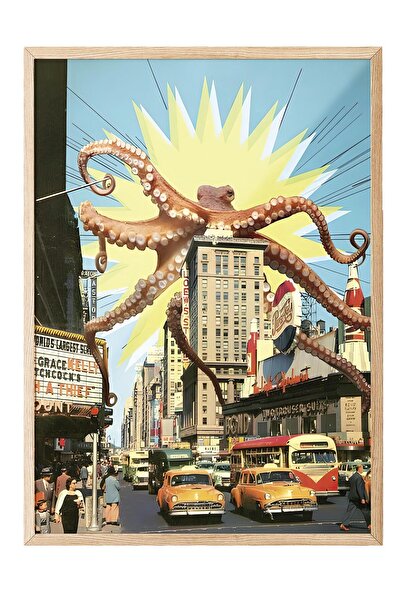 Postifull Tablou cu rama din lemn, set de postere si rame, Attack of the Octo...