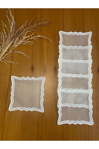 Smiling Home 6Pcs Ecru Color Suitable for Wire Breaking Processing Double Zigzag Square Embroidered Cocktail Presentation Napkin