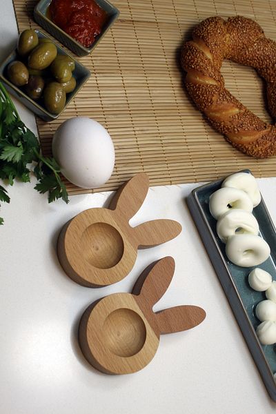 Teknofors Wooden Egg Bowl Tableware Presentation Rabbit (Set of 2)