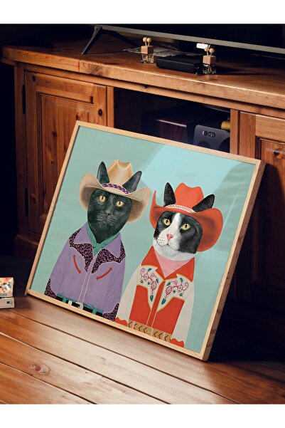 Postifull Wooden Framed Painting, Poster and Frame Set, Rodeo Cats Art Comfort Series No:108730
