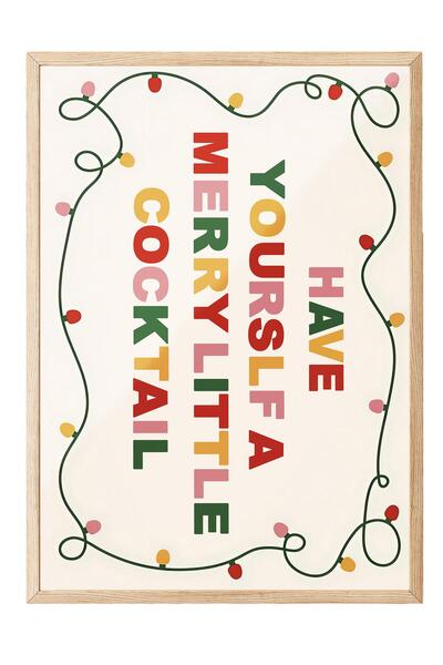 Postifull Ahşap Çerçeveli Tablo, Çerçeveli Yılbaşı Poster, Merry Little Cocktail Comfort Serisi NO:108668