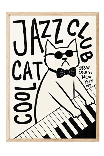 Postifull Ahşap Çerçeveli Tablo, Poster ve Çerçeve Seti, Cool Cat Jazz Club C...