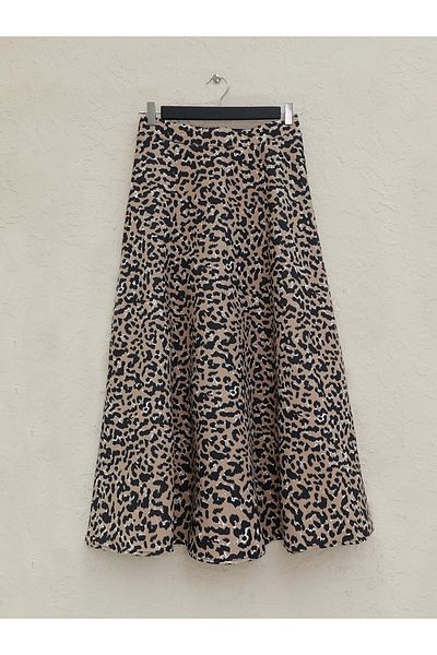 Modamorfo Fusta de scuba cu model leopard de culoare nurcă - talie elastică