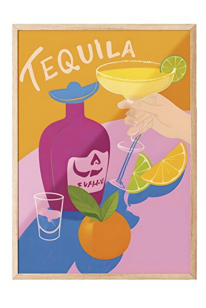 Postifull Tablou cu rama din lemn, set de postere si rame, Tequila Made Me Do...