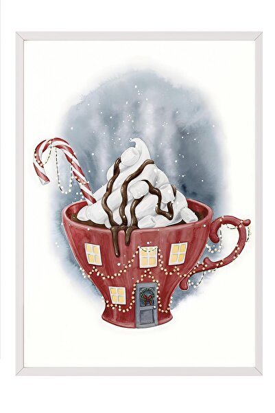 Postifull Beyaz Çerçeveli Tablo, Yılbaşı Poster, Yılbaşı Dekoru, Wintery Cup ...