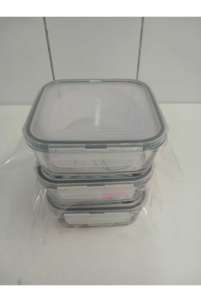 LAV Feyzade Set of 3 Glass Storage Containers with Lock - 1150Cc Square (Frs-249)