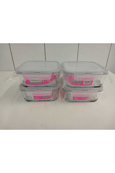 LAV Feyzade Set of 4 Glass Storage Containers with Lock - 1150Cc Square (Frs-249)