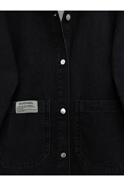 Modamorfo Bag Pocket Buttoned Denim Jacket -Black