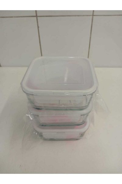 LAV Feyzade Set of 3 Glass Storage Containers with Lock - 1150Cc Square (Frs-249)