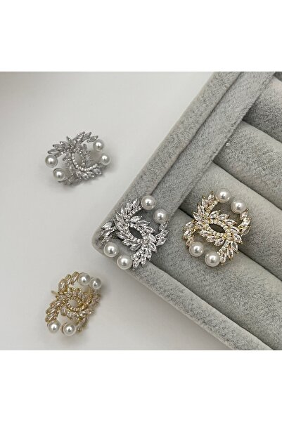 mos&more Gold Zirkon Taşlı Incili Marka Şık Kadın Küpe