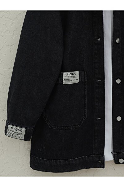 Modamorfo Bag Pocket Buttoned Denim Jacket -Black