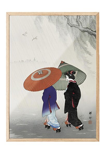 Postifull Ahşap Çerçeveli Tablo, Ohara Koson - Two Women In The Rain Comfort ...
