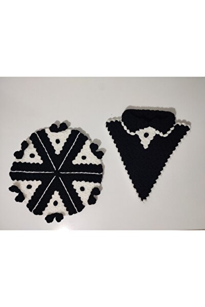 rones مجموعة من قطعتين من منشفة العريس باللونين الأبيض والأسود محبوكة يدويًا من مهر