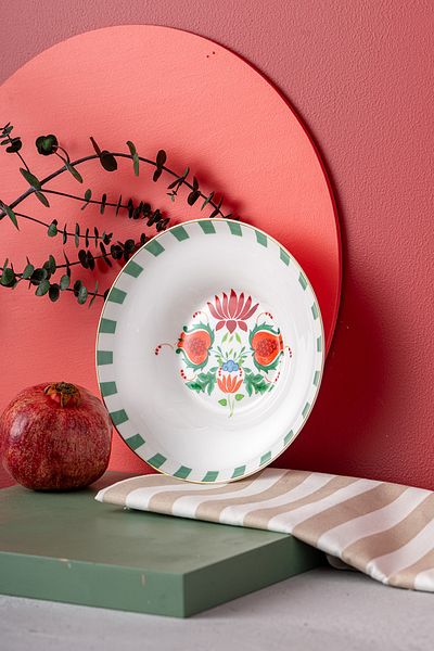 İSTANBUL PORSELEN Green Pomegranate Fine Bonnet Pit Plate - Istanbul Porcelain 22 cm