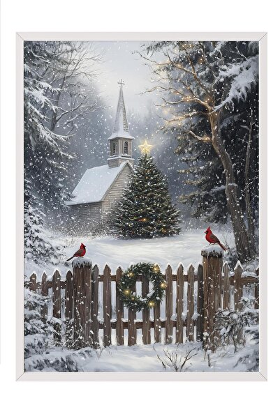 Postifull Beyaz Çerçeveli Tablo, Sanatsal Tasarım Duvar Tablosu, Yılbaşı Comf...