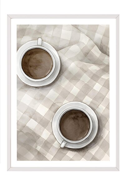 Postifull White Framed Painting, Poster and Frame Set, Cups of Coffee Comfort Series No:108581