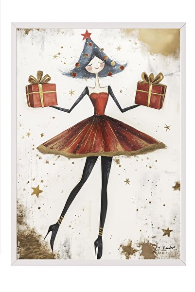 Postifull White Framed Painting, Artistic Design Wall Painting, New Year's Comfort Series No:108748