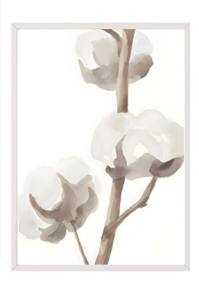 Postifull White Frame Painting, Poster and Frame Kit, Aquarelle Cotton Flowers Comfort Series No:108584