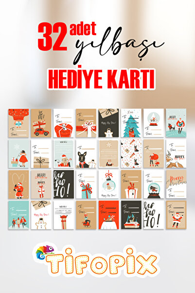 tifopix Yılbaşı Noel Hediye kartları 32 adet set  Christmas Gift Tags