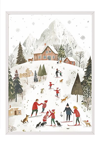 Postifull Beyaz Çerçeveli Tablo, Sanatsal Tasarım Duvar Tablosu, Yılbaşı Comf...