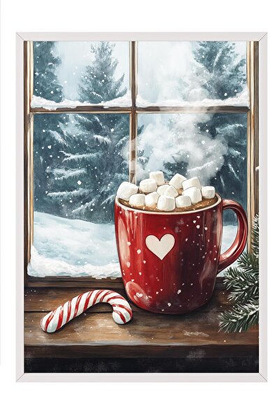 Postifull White Framed Painting, Artistic Design Wall Painting, New Year's Comfort Series No:108737