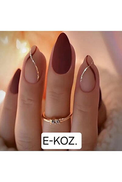 Butik Koyu Kırmızı Altın Çizgi Detaylı Mat 24'lü Takma Tırnak Seti