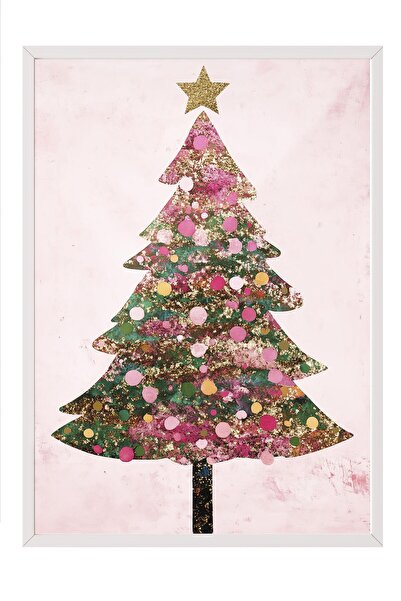 Postifull Beyaz Çerçeveli Tablo, Sanatsal Tasarım Duvar Tablosu, Yılbaşı Comf...