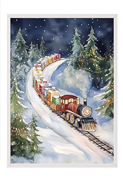 Postifull Beyaz Çerçeveli Tablo, Sanatsal Tasarım Duvar Tablosu, Yılbaşı Comf...