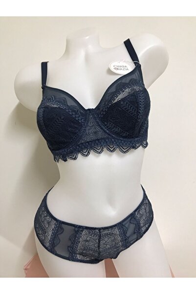 chiara grazia SUTIEN DE DANTELĂ ALBASTRĂ CU JUMĂTATE DE TAMPĂ