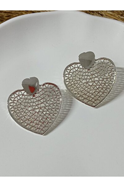 mos&more Gümüş Büyük Kalp Şık Kadın Küpe