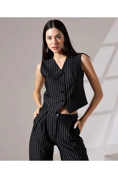 Tweed Collection Striped Crop Top, Short Vest, Palazzo Pants, Oversize Blazer Jacket - Pinterest Set