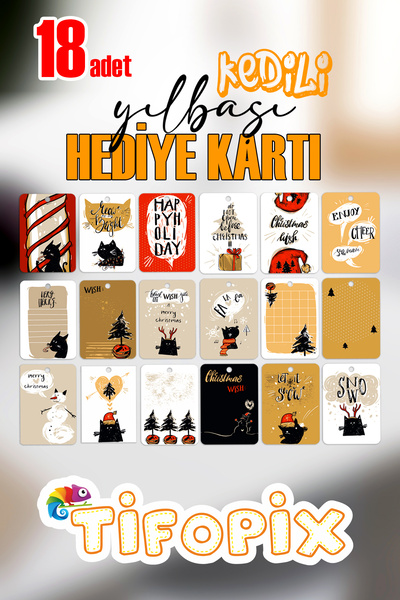 tifopix Yılbaşı Noel Hediye kartları kedi temalı Christmas Gift Tags