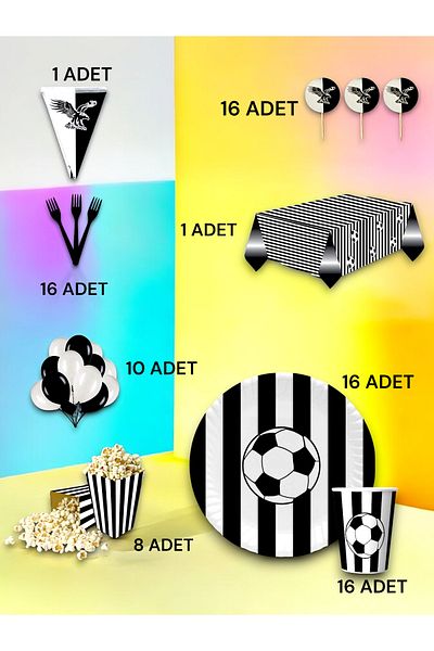 VibeHome Black and White Fan Luxury Set for 16 - Birthday Party and Fun Events