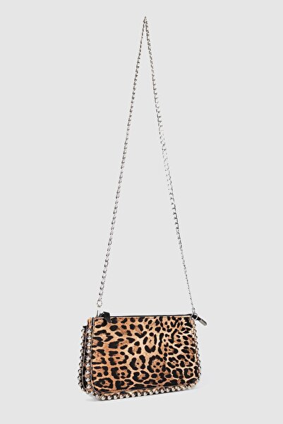 La La'Graccio Paris La Graccio Paris Women's Zr Bead Detailed 3 Compartment Strap Bag Leopard Pattern