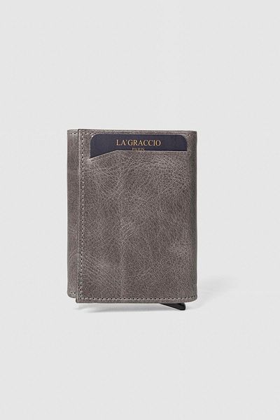 La La'Graccio Paris Ανδρικό πορτοφόλι La'graccio Paris Crazy Grey με μηχανισμό από γνήσιο δέρμα