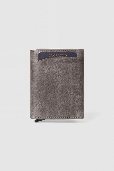 La La'Graccio Paris Ανδρικό πορτοφόλι La'graccio Paris Crazy Grey με μηχανισμό από γνήσιο δέρμα