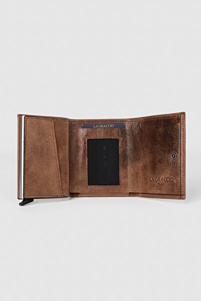 La La'Graccio Paris La'Graccio Paris Genuine Leather Mechanismed Men's Wallet Crazy Coffee