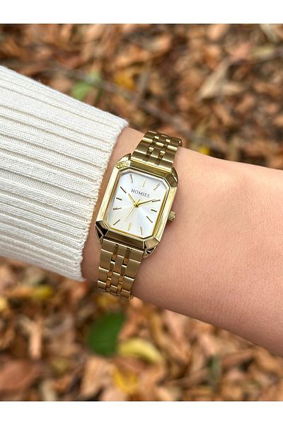 Homies Gold Color Square Stainless Steel Band Women's Wristwatch