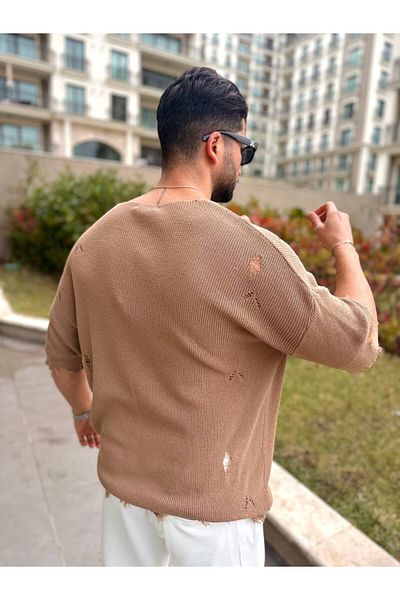 elkumoda Μπλουζάκι με σχισμένη λεπτομέρεια Μπλουζάκι με λέιζερ κομμένο μπλουζάκι Oversize Loose Crew Neck T-shirt